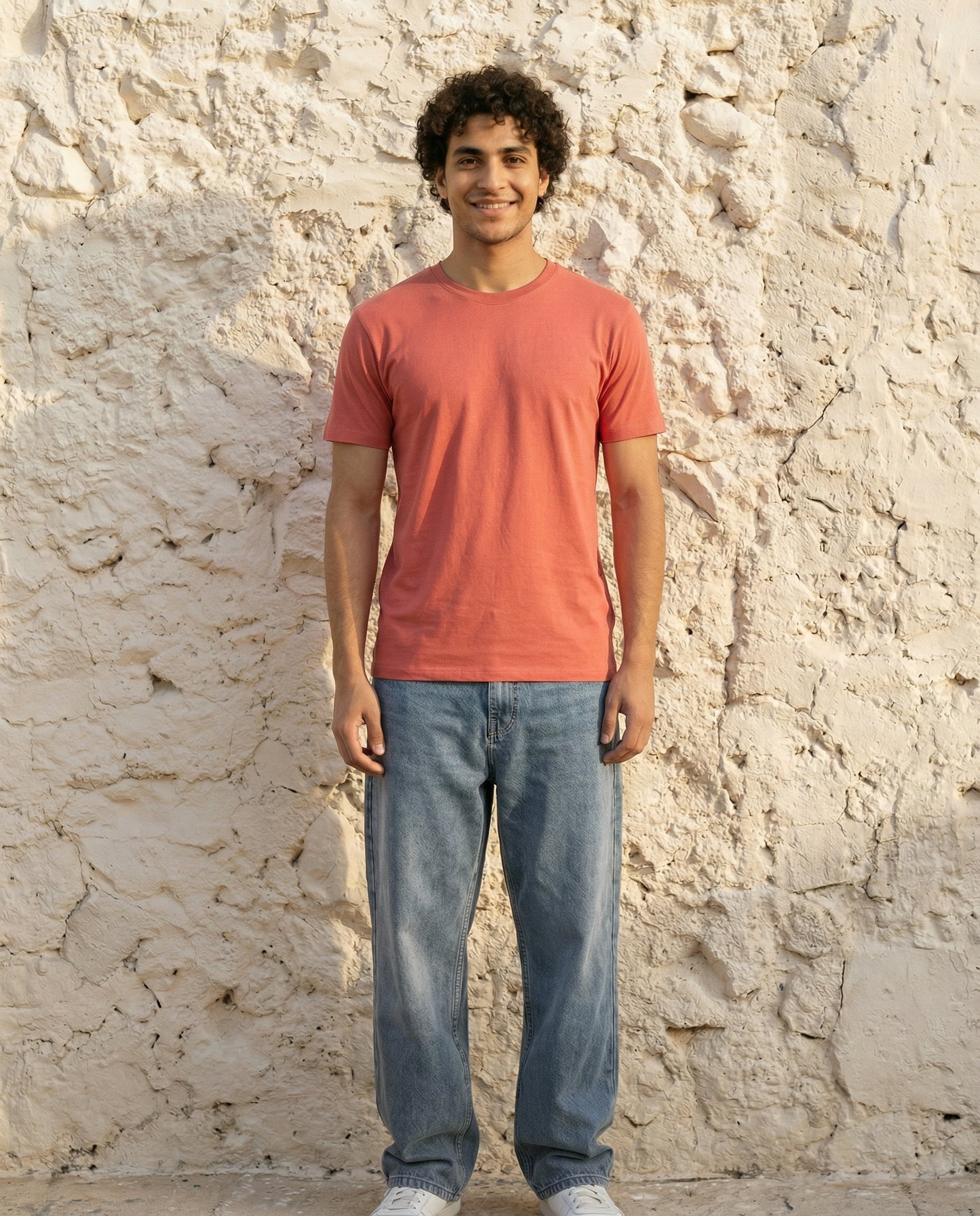 Cool Bee Essential Cotton Crew Neck T-Shirt Red for Men - Red Regular Fit Tee India - Detail View