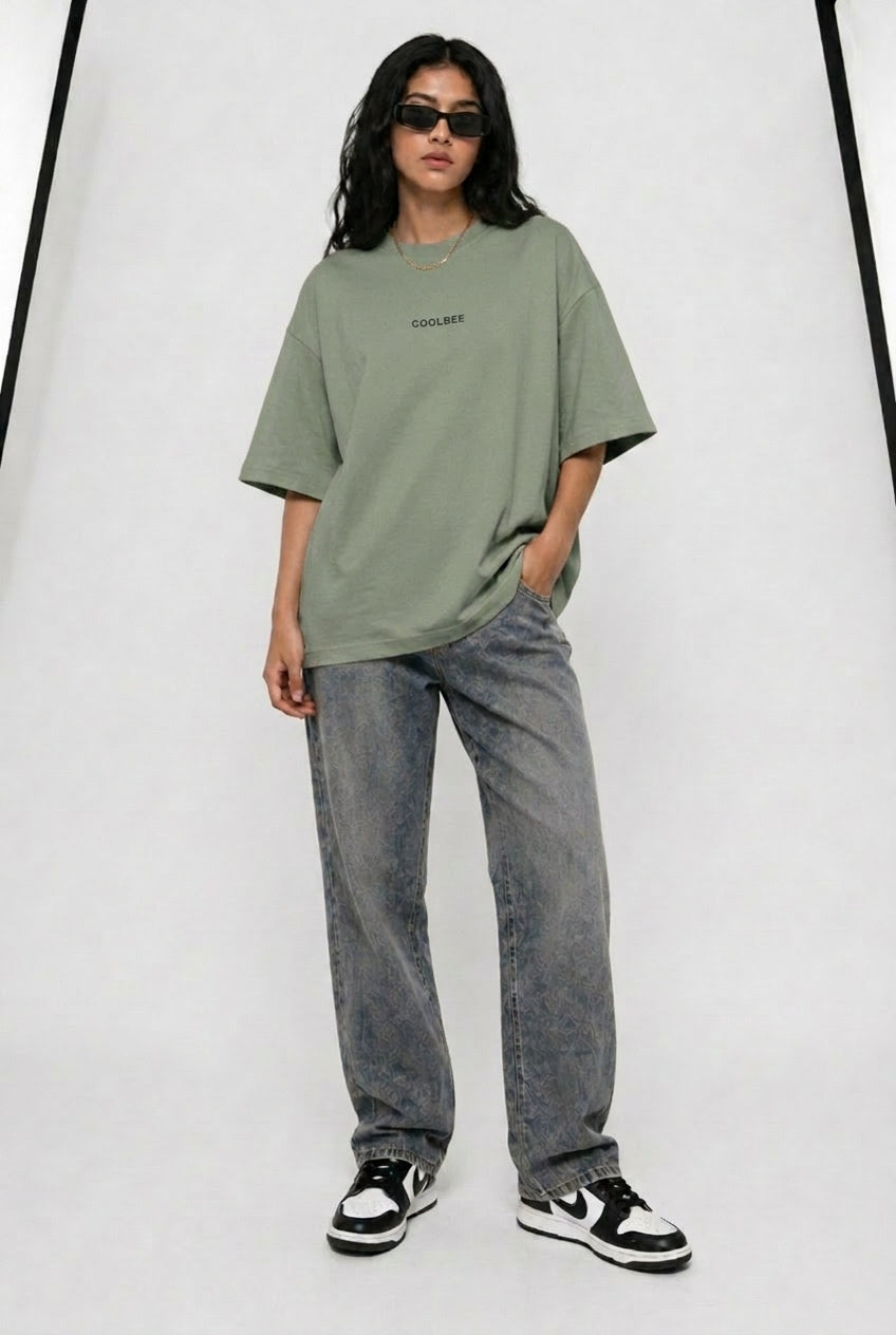 Cool Bee Matchday Abstract Tee Green for Women - Oversized Graphic Tee Streetwear India - Detail View