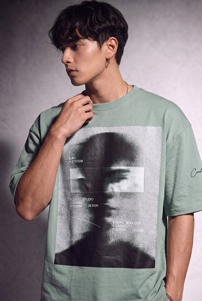 Cool Bee Blurred Vision Tee Off Green for Men - Off Green Oversized Graphic Tee Streetwear India - Lifestyle View