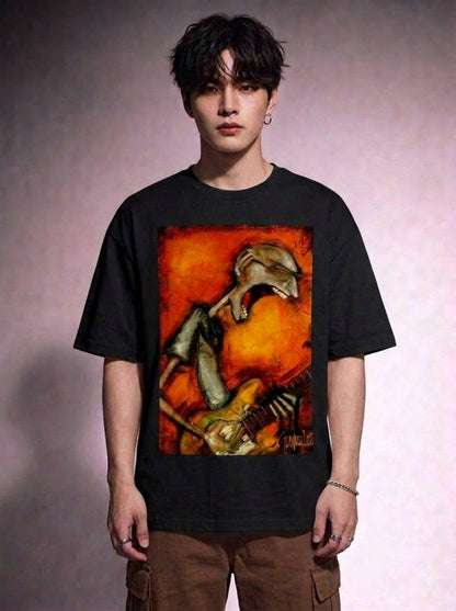 Cool Bee Canvas Chords Tee Black for Men - Black Oversized Graphic Tee Streetwear India - Detail View