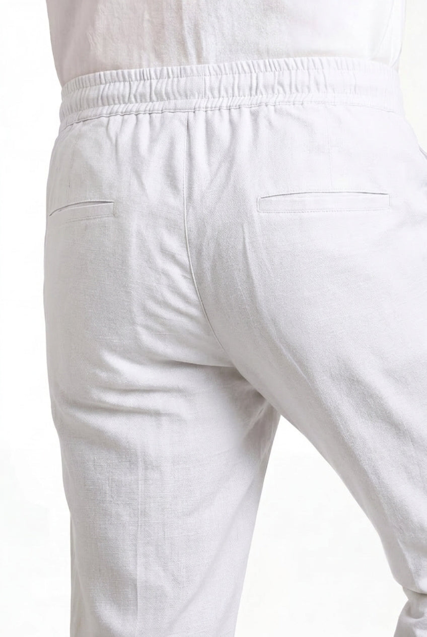 Cool Bee Linen Travel Pants White for Men - White Linen Travel Pants Lightweight India - Lifestyle View