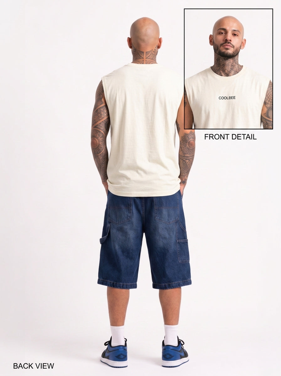 Cool Bee Men Tank Tees White for Men - White Tank Top Gym Casual India - Lifestyle View