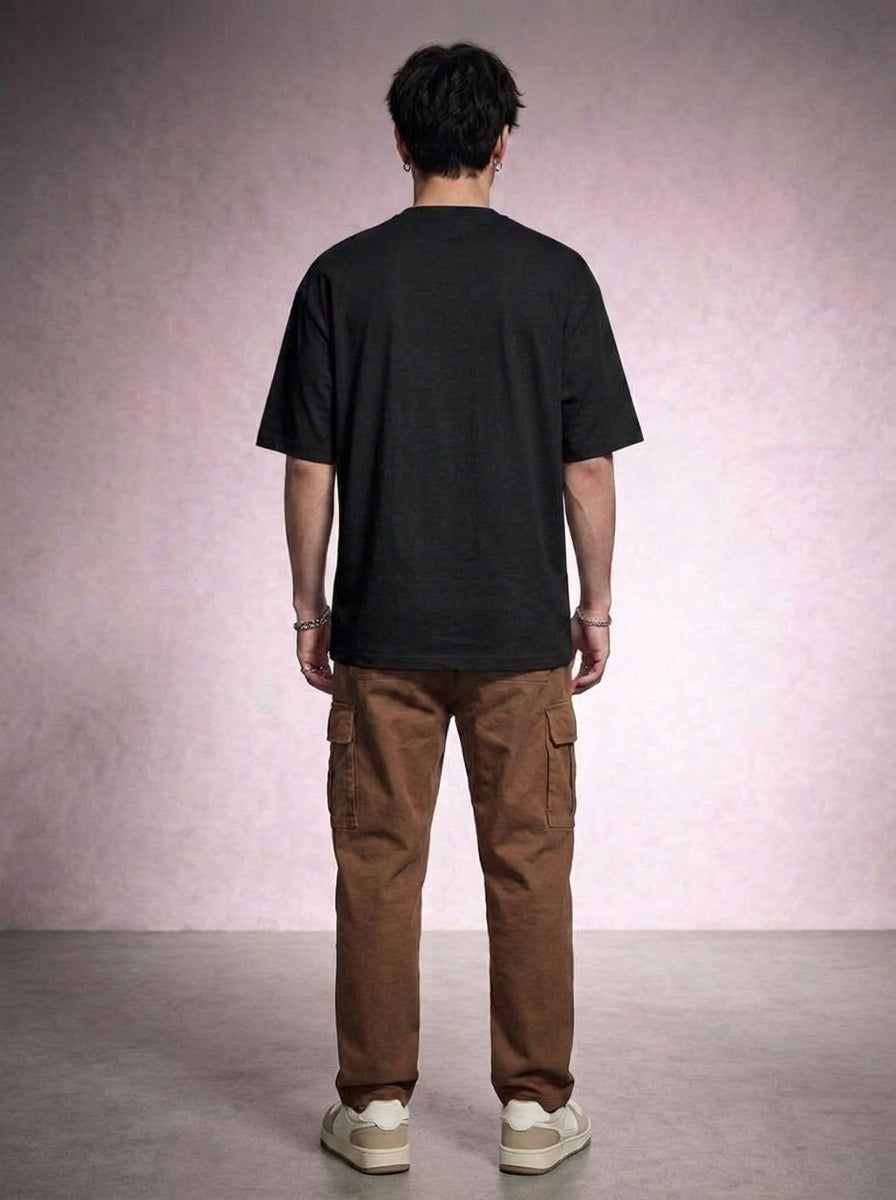Cool Bee Canvas Chords Tee Black for Men - Black Oversized Graphic Tee Streetwear India - Lifestyle View