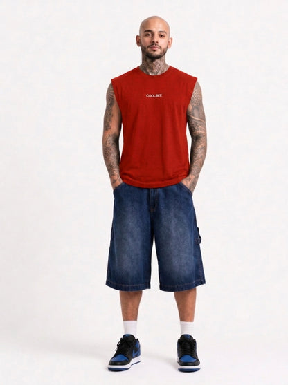 Cool Bee Men Tank Tees Red for Men - Red Tank Top Gym Casual India - Lifestyle View