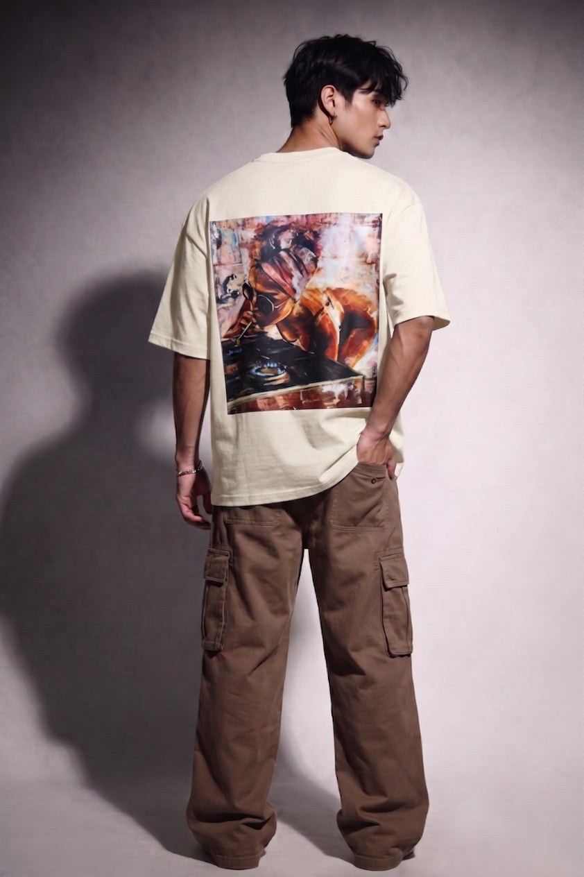 Cool Bee Midnight Muse Tee Off White for Men - Off White Oversized Graphic Tee Streetwear India - Lifestyle View