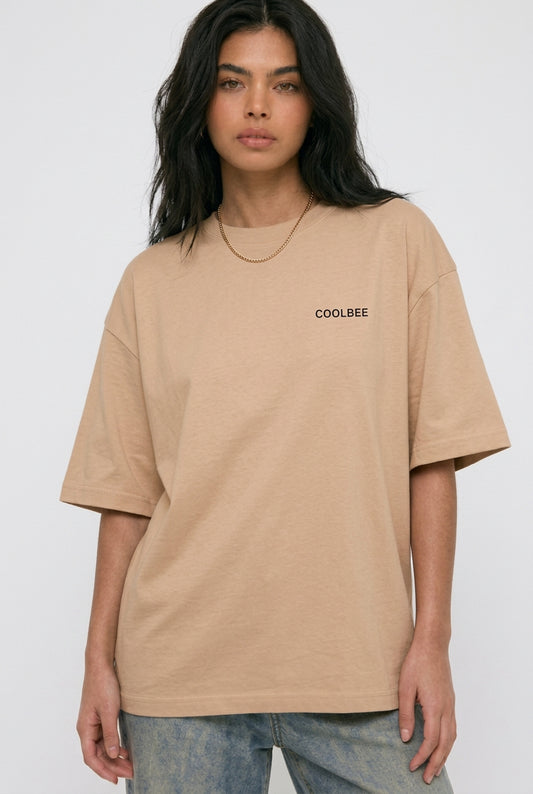 Cool Bee Lost in Thoughts Tee Beige for Women - Oversized Graphic Tee Streetwear India - Back View
