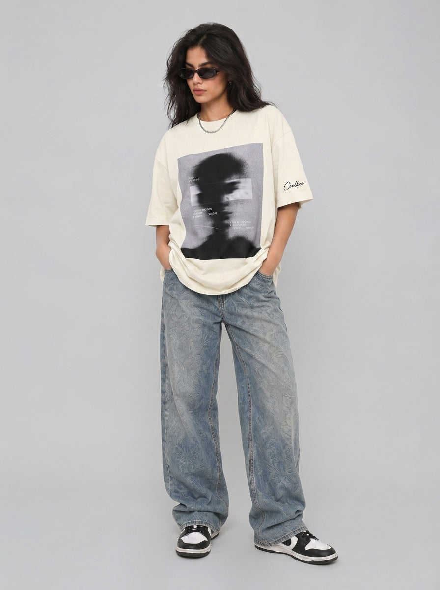 Cool Bee Blurred Vision Tee White for Women - Oversized Graphic Tee Streetwear India - Lifestyle View