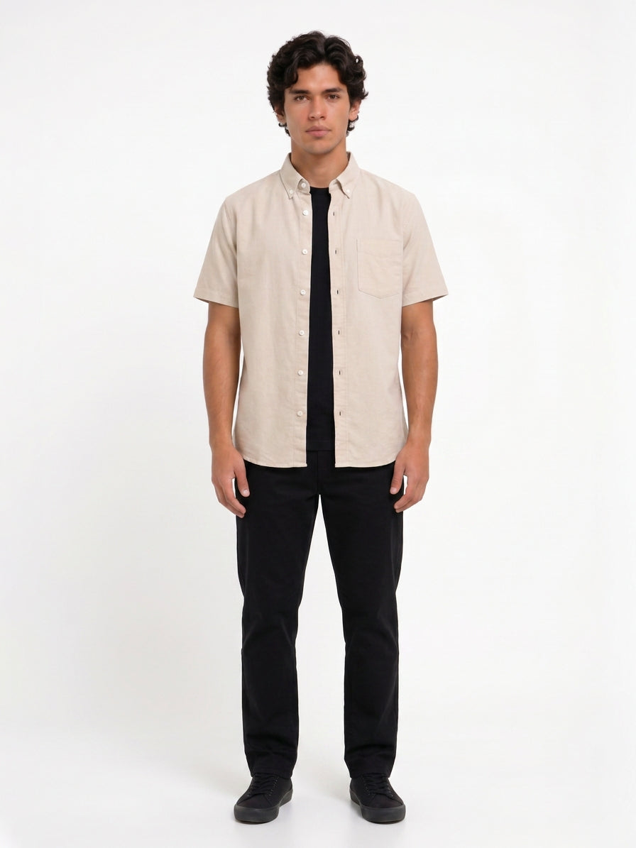 Cool Bee Oxford Casual Half Shirt Beige for Men - Premium Half Sleeve Casual Shirt India - Lifestyle View